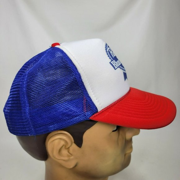 Vintage Pabst Blue Ribbon PBR Snapback Hat Red White Blue Foam Rope Nissun Cap - Picture 4 of 9